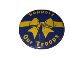 “Support Our Troops” Vintage Yellow Ribbon Bue Background Pin Button - $6.80