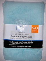 Mainstays Percale 200 Thread Standard Size Pillowcase Set, Aquifer, 100%... - $10.95