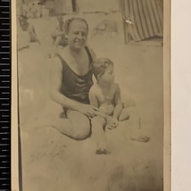 Woman And Child Playing On Beach Ocean found black and white photo RPPC - $8.10