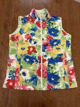 Norm Thompson Vest Womens Small Reversible Quilt Full Zip Cotton Floral Pockets - $17.86