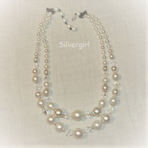 Vintage Pearl Like Glass Goldtone 2 Strand Bead Necklace White - £15.95 GBP