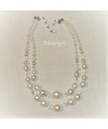 Vintage Pearl Like Glass Goldtone 2 Strand Bead Necklace White - £15.71 GBP