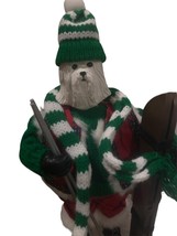 Santa Claus White Maltese dog with Skis Holiday Christmas Figurine 12&quot; Festive - £21.11 GBP