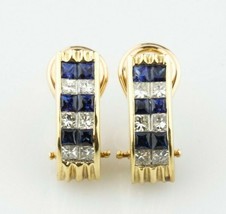 Authenticity Guarantee 
14k Yellow Gold Sapphire and Diamond Earrings TCW = 1... - £1,310.49 GBP