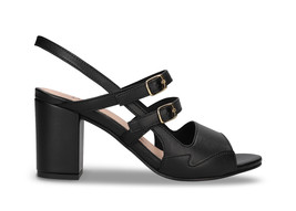 Sandalias veganas mujer tacón negro destalonadas en apple leather con he... - $110.33