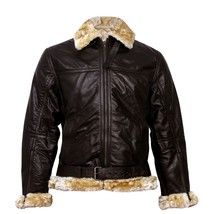B3 Brown Bomber Aviator Pilot Jacket Flying Fur Real Leather Jacket XL S... - $104.49