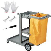 VEVOR 3-Shelf Cleaning Cart 200 lbs 25 Gal PVC Bag 47x20x38.6in Yellow+Grey - $101.90