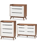 Mid-Century Mod Storage Bedroom Clothes Chest Dresser Walnut White Cutou... - $239.97+