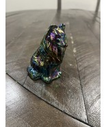 Moser 3&quot; Carnival/Iridized Cobalt glass Collie Dog Figurine - $742.61 MXN