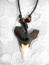 Brown And White Shark Tooth Shaped Resin Pendant 34&quot; Adjustable Cord Necklace - £5.58 GBP