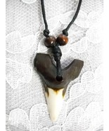 BROWN and WHITE SHARK TOOTH SHAPED RESIN PENDANT 34&quot; ADJUSTABLE CORD NEC... - £5.50 GBP