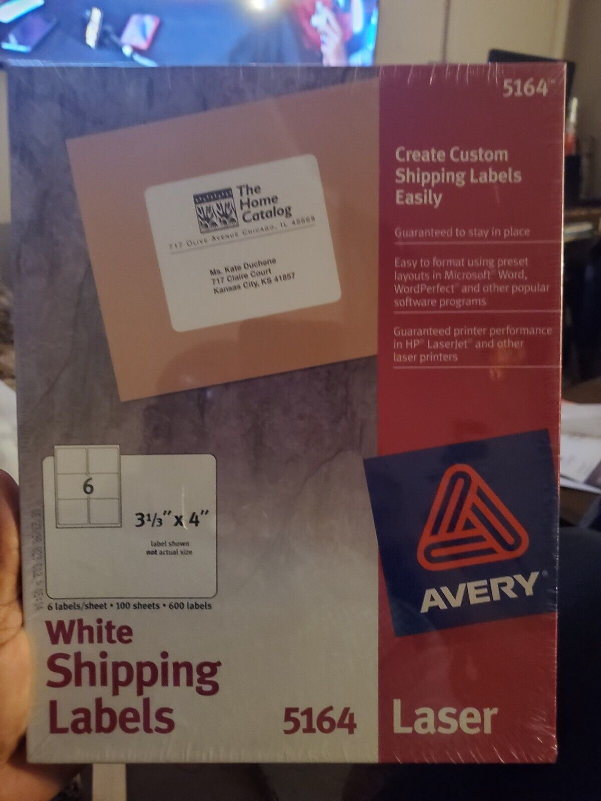Avery 5164 Laser Shipping Labels 3 1/3 x 4 - 600 Labels 100 Sheets - White - NEW - $28.04
