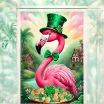 St. Patrick&#39;s Day Pink Flamingo Garden Flag - £8.84 GBP