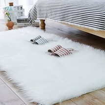 Carvapet Luxury Soft Faux Sheepskin Fur Rugs For Bedside Floor Mat Area, White - £38.15 GBP