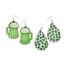 Two Pairs of St. Patrick&#39;s Day Earrings 1 Beer Mug 1 Teardrop Green White NEW - £6.33 GBP