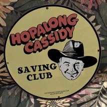 Vintage 1950 Hopalong Cassidy Savings Club Porcelain Gas &amp; Oil Pump Sign - £99.91 GBP