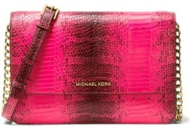 Michael Kors Large Gusset Snakeskin Ultra Pink Crossbody Handbag NWT - £116.77 GBP