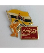 Vintage Coca-Cola Olympic Tiger Holding Brunei Flag Lapel Hat Pin - $15.35