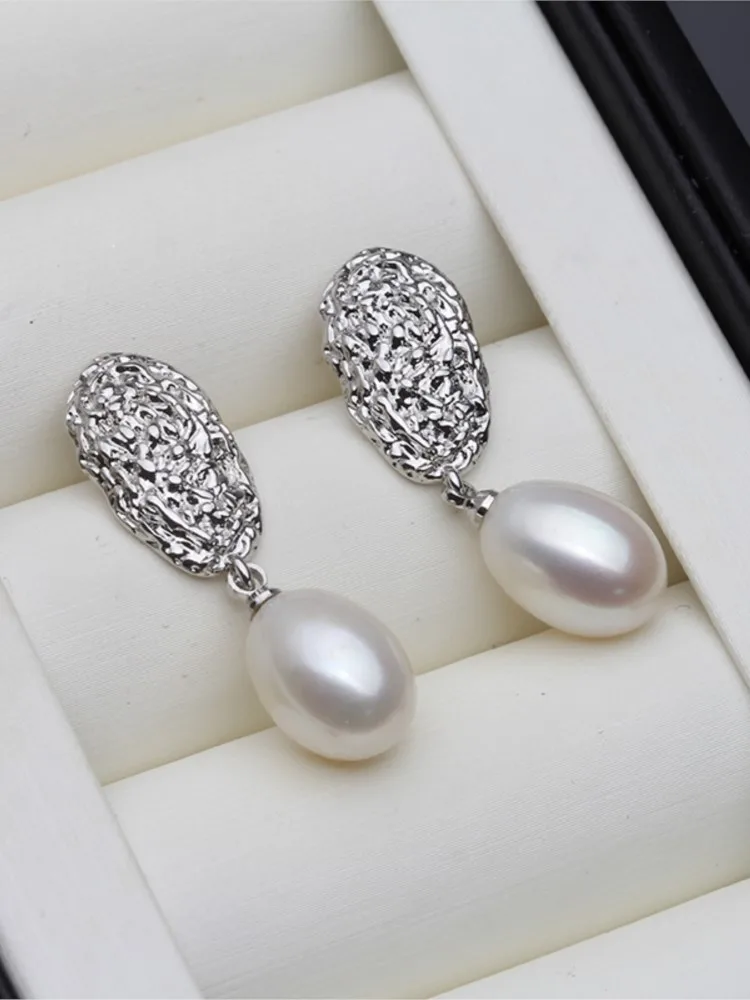Real Freshwater Natural Pearl Earrings Women,Classic Bridal 925 Silver Black - £12.43 GBP