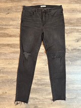 Madewell 9&quot; High Rise Skinny Jeans Black Sea Distressed Raw Hem Size 31 Tall - £14.47 GBP