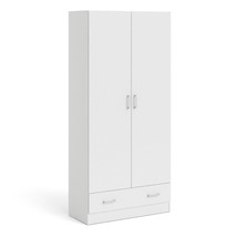 Modern Wooden White 2 Door Wardrobe With Storage Drawer &amp; Shelves Bedroom Closet - £172.14 GBP
