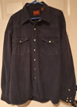 Mens Vintage Rustler Western Flannel Chamois Pearl Snap Shirt Navy Blue ... - £22.04 GBP