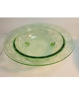 Green Uranium Cameo Ballerina 11&quot; Bowl Three Footed - $49.00