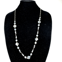 Vintage Faceted Clear Crystal Beaded Necklace Long 32&quot; Silver Tone - $24.00