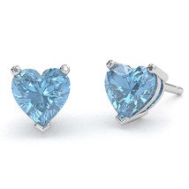Blue Topaz 6mm Heart Stud Earrings in 10k White Gold - £214.53 GBP