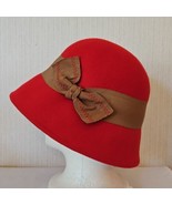 Peter Grimm Wool Cloche Hat Red Womens One Size Grosgrain Bow Wide Brim ... - £19.57 GBP