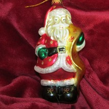 Christmas SANTA glass ornament 5.5&quot; tall red white glitter (Ebay4 #1) - $6.93