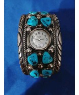 925 Sterling Silver Navajo Tommy Moore Turquoise Vintage Watch Free Shipping - $599.99