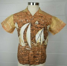 Vintage Mens Prince Charming California Sailboats Hawaiian Shirt Loop Collar M - £276.33 GBP