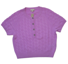 NWT J.Crew Cashmere Cable-knit Henley T-shirt in Radiant Orchid Sweater M - £81.44 GBP