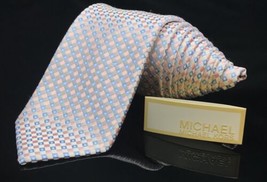 Michael Kors NEW Blue Pink Diamond Dot Print Classic Mens Silk Necktie - £27.94 GBP