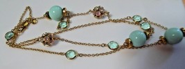 Vintage J Crew Long Blue Ball & Blue & Clear Crystal Necklace 32" W/J Crew Pouch - $28.22