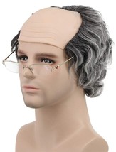 Short Curly Fits Old Man Bald Cap Gray Mad Scientist Halloween Cosplay Wig - £15.87 GBP