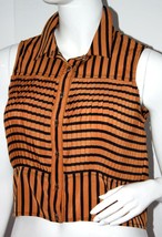 Minkpink Short Crop Pleated Ochre Black Stripe Sleeveless Button Top Shirt Xs - £54.18 GBP