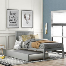 Twin Size Platform Bed Wood Platform Bed With Trundle - Grey - £195.69 GBP