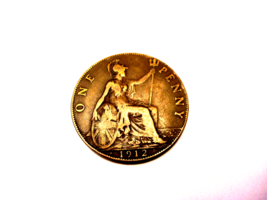 1912 Great Britain One Penny King George V Large Cent England bronze coin - $6.88