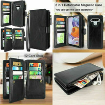 LG Stylo 6 Wallet Case PU Leather Zipper Pocket Magnetic Detachable Cover Black - $41.02