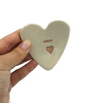 Beige Artisan Ceramic Heart Plate, Trinket Bowl Clay Mom Ring Holder Mothers Day - £34.66 GBP