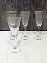 Set of 4 Italian Glass Etched Silver Platinum Rimmed Wine Flutes Toasting 7.5&quot;  - £47.47 GBP