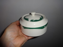 vintage Homer Laughlin sugar bowl with lid GREEN SQUIGGLY BAND restaurant ware - £11.12 GBP