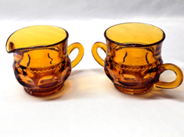 Vintage Colony Color Crown Gold Honey Thumbprint Creamer And Open Sugar Bowl - £15.19 GBP