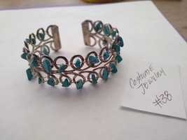 Turquoise beads wire silver stretch costume bangle bracelet handmade  - £16.73 GBP