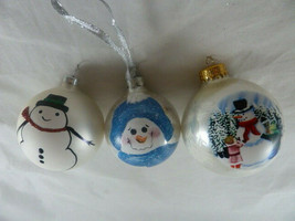 Vintage Hand painted Glass Christmas Ornaments lot of 3 Snowman snowmen - £11.86 GBP