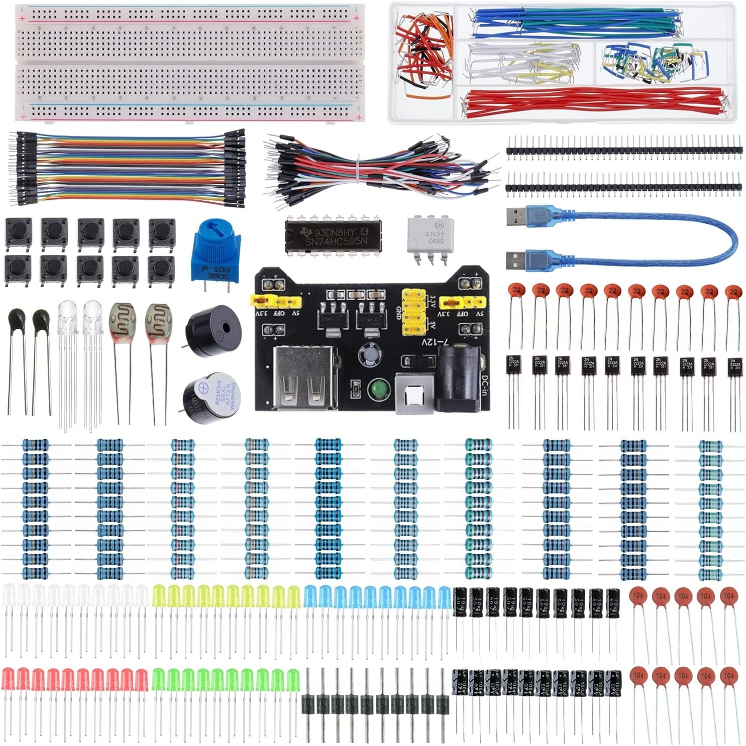 Bojack 37 Values 480 Pcs Electronics Component Fun Kit With Power, Arduino - $29.77
