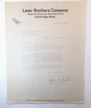 1921 Lever Brothers Company Soap Glycerine Manufacturers Letterhead abou... - $30.00