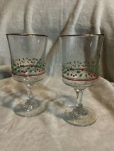 2 Libbey&#39;s Arby&#39;s 1987 Christmas Collection Holly Berry 6-1/2&quot; Wine Glass/Goblet - £10.32 GBP